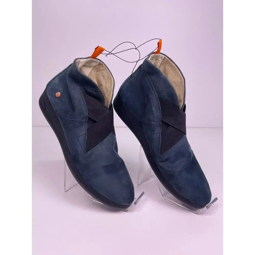 NWT Fly London Blue Suede Wedge Booties Womens Sz 8 Comfort Slip On Ankle Boots